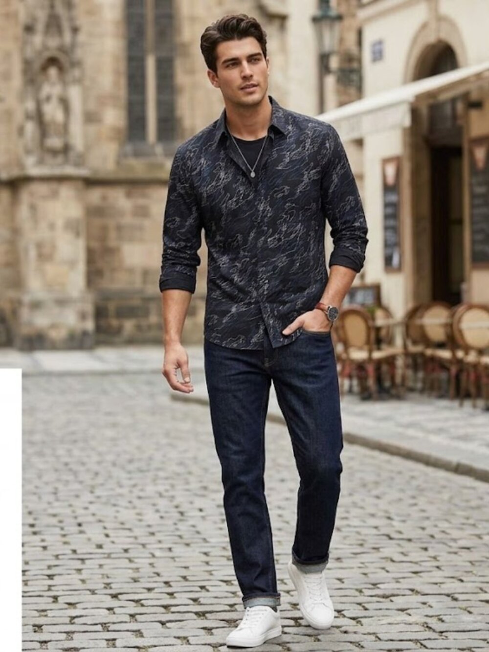 Guess Black Shirt with Blue and White Accents‎ Medium